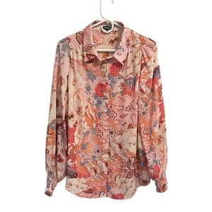 MEETRENDI WOMENS PAISLEY LONG SLEEVE BUTTON UP COLAR SHIRT SIZE MEDIUM